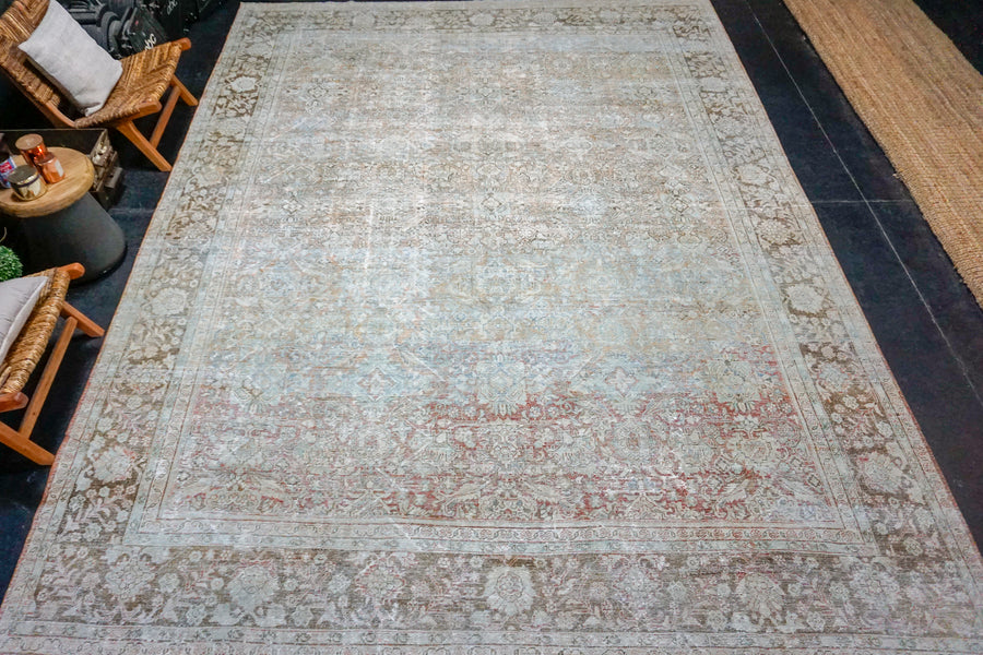 10’4 x 14’2 Classic Vintage Rug Muted Denim, Terra Cotta + Bronze 50’s Carpet SB