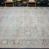 10’4 x 14’2 Classic Vintage Rug Muted Denim, Terra Cotta + Bronze 50’s Carpet SB '3875