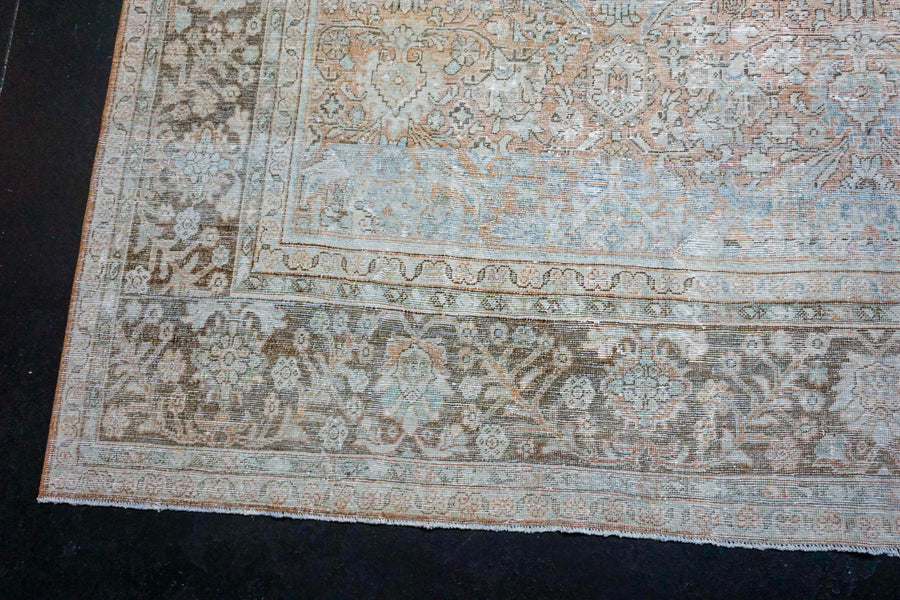 10’4 x 14’2 Classic Vintage Rug Muted Denim, Terra Cotta + Bronze 50’s Carpet SB