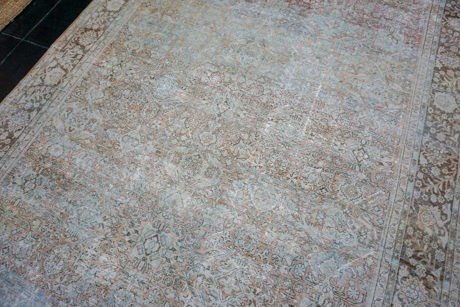 10’4 x 14’2 Classic Vintage Rug Muted Denim, Terra Cotta + Bronze 50’s Carpet SB