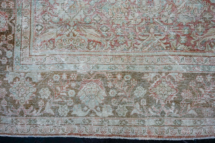 10’4 x 14’2 Classic Vintage Rug Muted Denim, Terra Cotta + Bronze 50’s Carpet SB