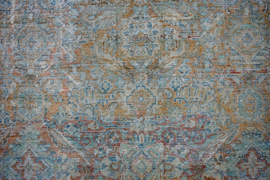 10’4 x 14’2 Classic Vintage Rug Muted Denim, Terra Cotta + Bronze 50’s Carpet SB
