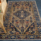 4’3” x 6’9” Vintage Hamadan Carpet Dark Blue, Tan and Beige 70’s