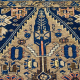 4’3” x 6’9” Vintage Hamadan Carpet Dark Blue, Tan and Beige 70’s