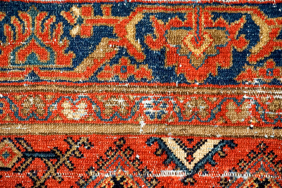 4’3” x 6’4” Vintage Hamadan Carpet Dark Blue, Red & Tan 70’s