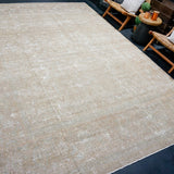 8’8 x 12’2 Classic Vintage Rug Muted Camel Beige & Sage Green
