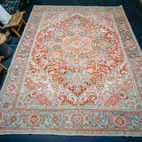 9’10 x 13’5 Classic Vintage Rug Muted Red, Cream, Gray + Blue Carpet
