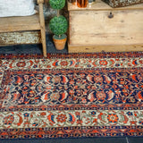 4’6 x 6’ Vintage Malayer Carpet Blue, Red and Cream 70’s