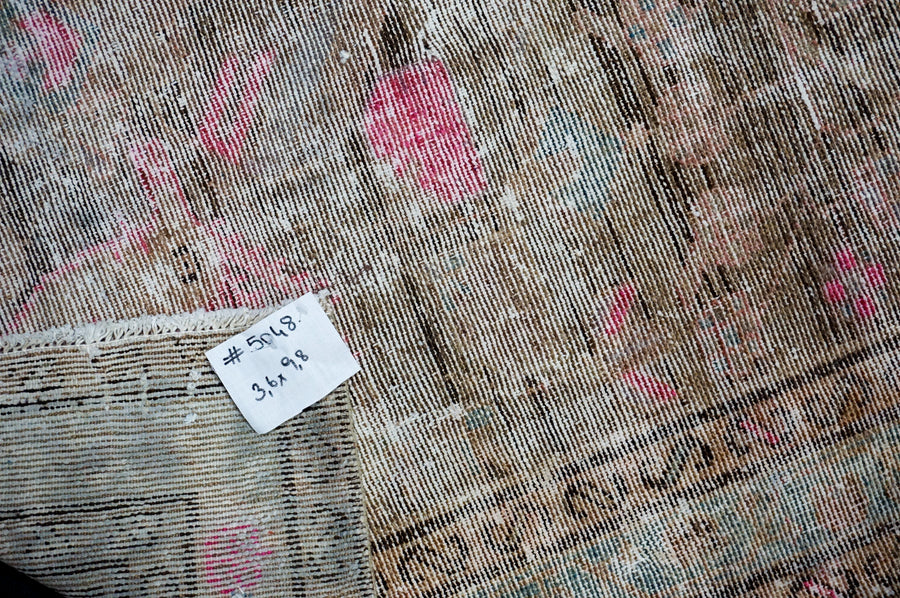 3’6 x 9’8 Classic Vintage Runner Muted Chocolate, Pink & Blue