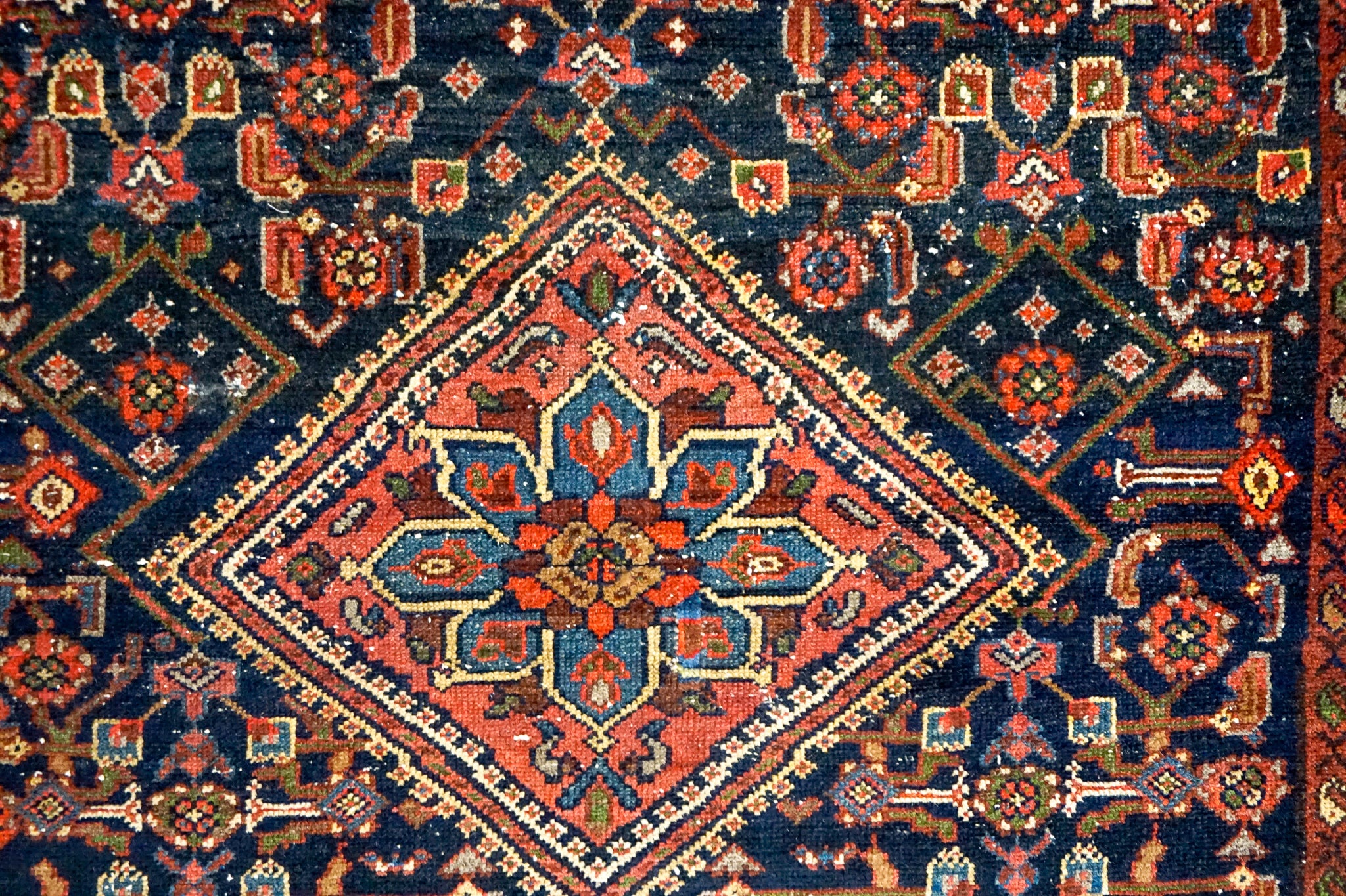 4’1 x 6’3 Vintage Malayer Carpet Blue, Red and Gray 70’s – Linda's Barn