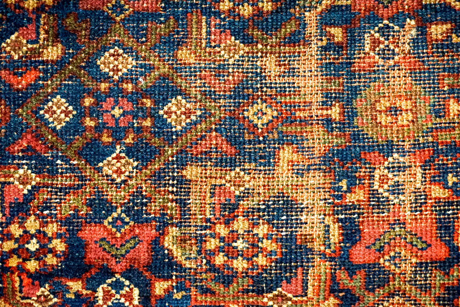 4’ x 6’6 Vintage Malayer Carpet Blue, Red and Green 70’s