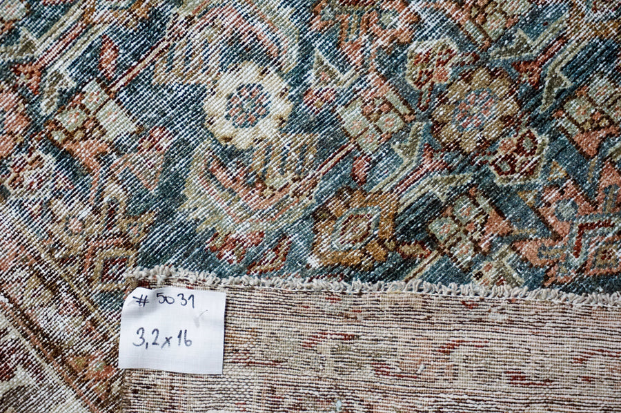 3’2 x 16’ Classic Antique Runner Muted Blue, Green & Wine