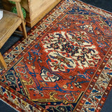 4’4 x 5’7 Vintage Malayer Carpet Red, Blue and Cream 70’s '3187