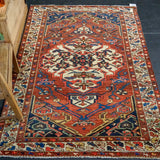 4’4 x 5’7 Vintage Malayer Carpet Red, Blue and Cream 70’s '3187