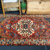4’4 x 5’7 Vintage Malayer Carpet Red, Blue and Cream 70’s '3187