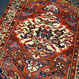 4’4 x 5’7 Vintage Malayer Carpet Red, Blue and Cream 70’s '3187