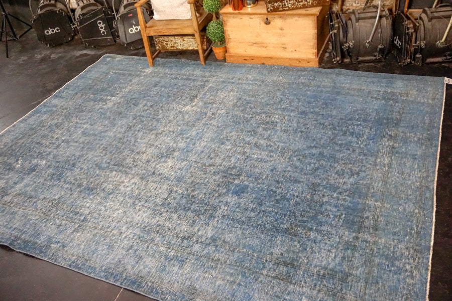 8’ x 10’7 Oushak Carpet Denim Blue Overdyed Vintage Rug