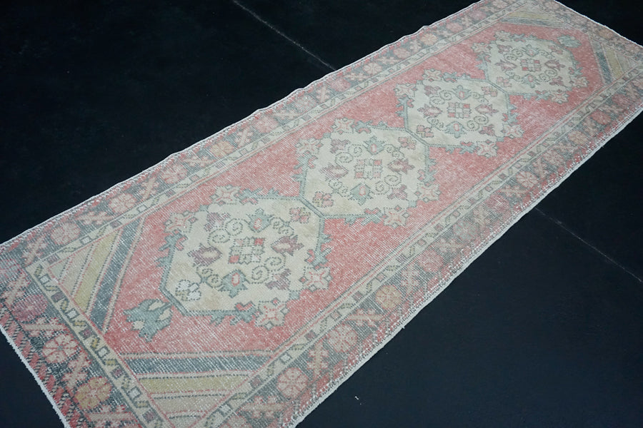 Turkish Oushak Runner 3’ x 9’ Pink, Blue + Cream