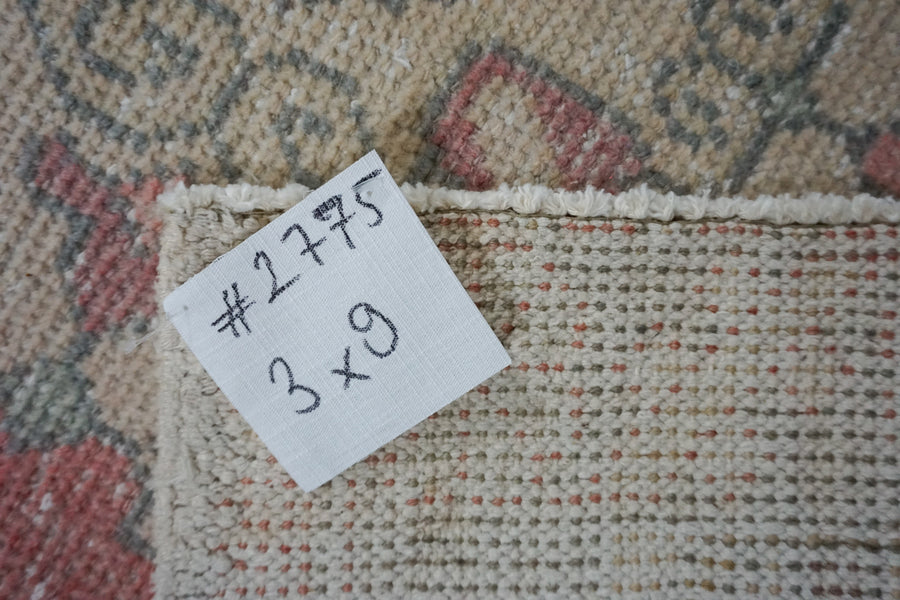Turkish Oushak Runner 3’ x 9’ Pink, Blue + Cream