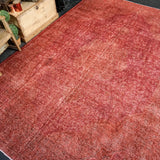 8’ x 11’2 Vintage Tabriz Rug Red Overdyed 1960's Handmade