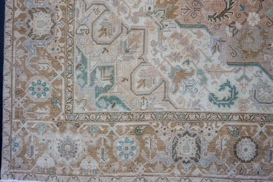 9’7 x 13’ Classic Vintage Rug Camel, Mocha + Green Carpet