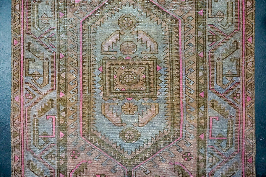 3’4 x 10’2 Classic Vintage Runner Brown, Periwinkle + Pink