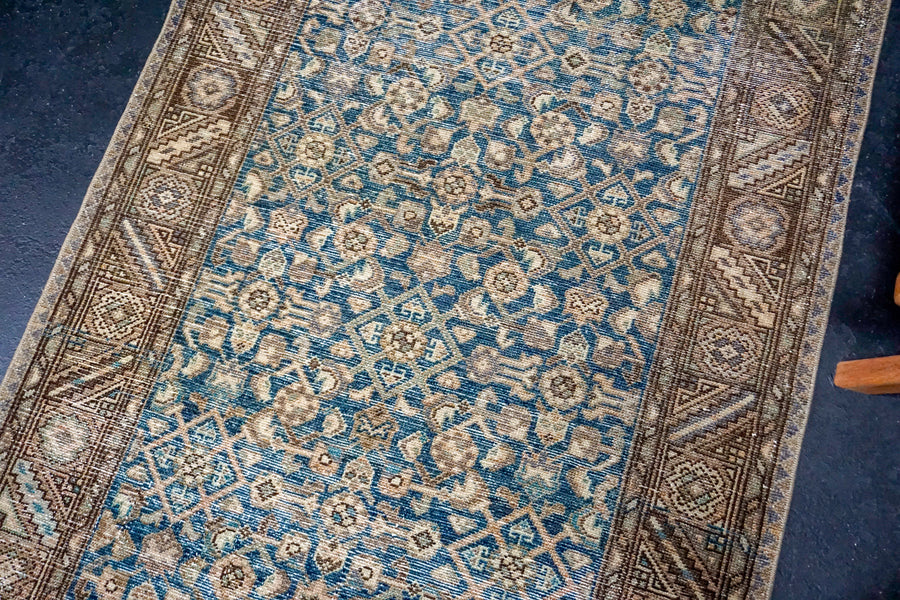 3’6 x 13’4 Classic Vintage Runner Indigo Blue, Beige + Brown SB