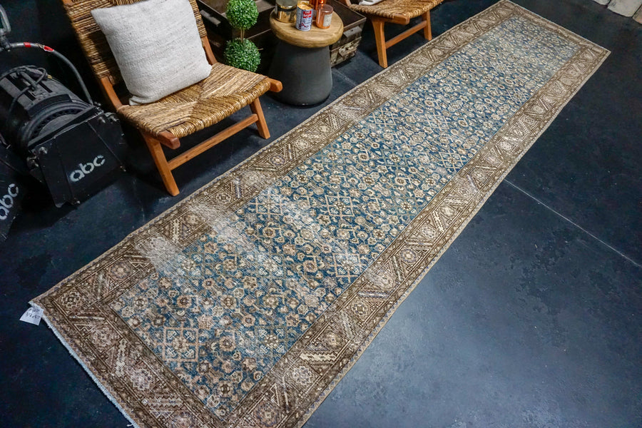 3’7 x 14’5 Classic Vintage Runner Indigo Blue, Beige + Brown SB