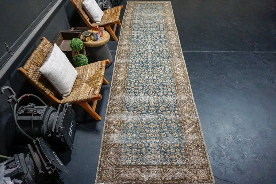 3’7 x 14’5 Classic Vintage Runner Indigo Blue, Beige + Brown SB