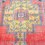 4' x 9' Turkish Oushak Gallery Rug Red, Blue & Yellow Gold