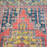 4' x 9' Turkish Oushak Gallery Rug Red, Blue & Yellow Gold