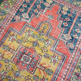 4' x 9' Turkish Oushak Gallery Rug Red, Blue & Yellow Gold