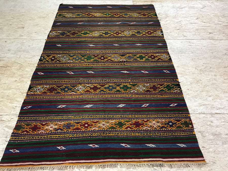 BOHO 6 x 9 Vintage Turkish Kilim Rug, Bright Colorful Cicim Carpet 70's Bohemian
