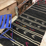 3 x 10 Minimalist Vintage Turkish Kilim Runner Black & Cream