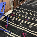 3 x 10 Minimalist Vintage Turkish Kilim Runner Black & Cream