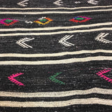 3 x 10 Minimalist Vintage Turkish Kilim Runner Black & Cream