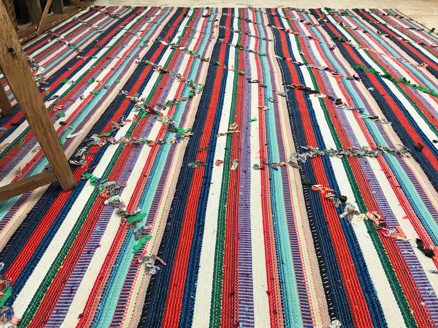7 x 8 Mid-Century Modern Design Turkish Filikli Kilim from the 70's Striped Colorful