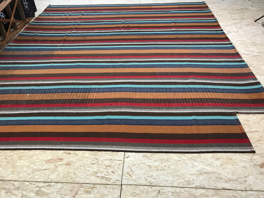 Mid-Century Modern Design 9 x 10 Turkish  Kilim Browns and Blues and Reds