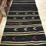 3 x 10 Minimalist Vintage Turkish Kilim Runner Black & Cream
