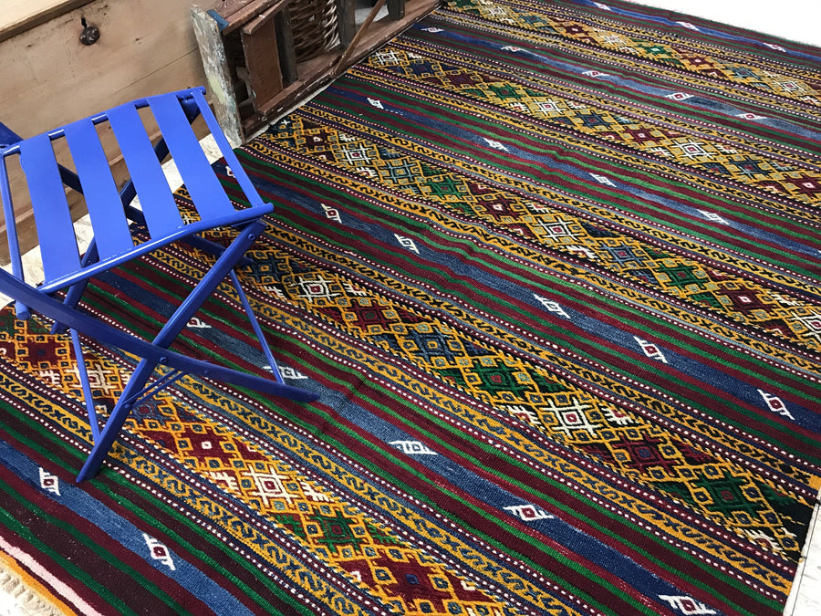 BOHO 6 x 9 Vintage Turkish Kilim Rug, Bright Colorful Cicim Carpet 70's Bohemian