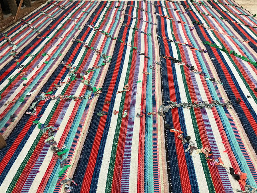 7 x 8 Mid-Century Modern Design Turkish Filikli Kilim from the 70's Striped Colorful