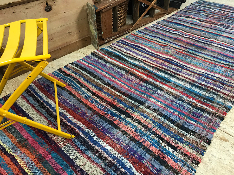 3’7 x 11 Turkish Kilim Runner Colorful Plaid