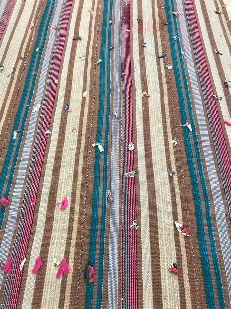 8’ x 8’ Mid-Century Modern Design Turkish Filikli Kilim from the 60's Colorful Striped Rug