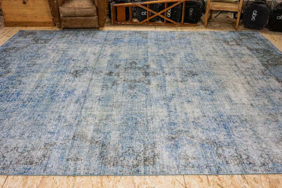 10 x 13 Vintage Persian Carpet Indigo Blue and Aqua Overdyed