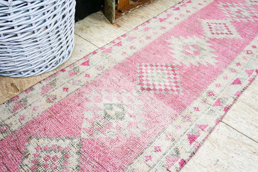 Oushak Runner Mid Century Modern Design Pink Runner 3 x 10  Pink and Taupe