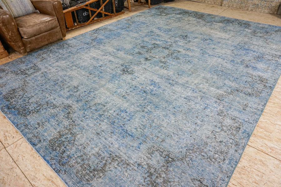 10 x 13 Vintage Persian Carpet Indigo Blue and Aqua Overdyed