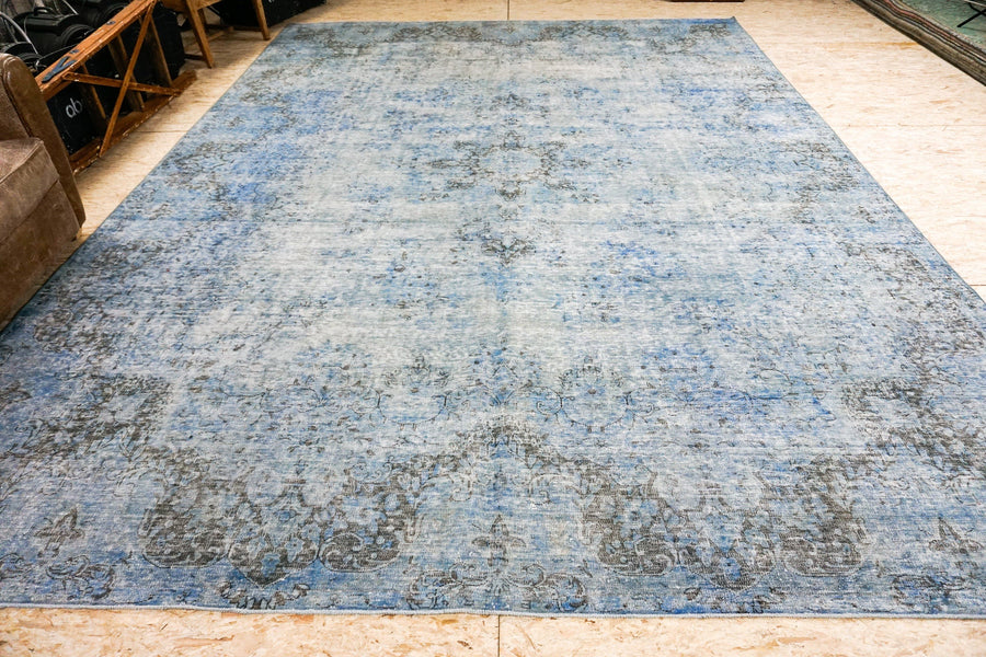 10 x 13 Vintage Persian Carpet Indigo Blue and Aqua Overdyed