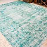 9' X 12' Oversize Vintage Distressed Carpet Jade Green Overdyed Rug