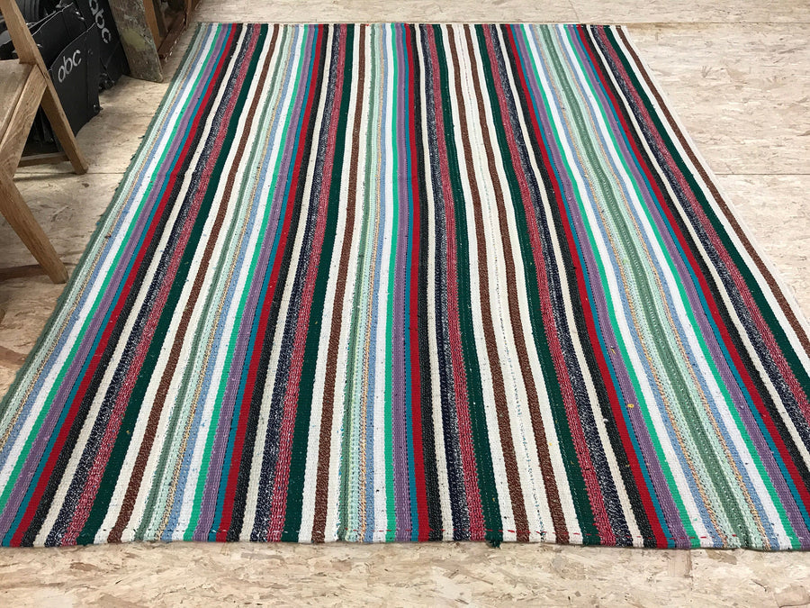 6 x 7 MCM Kilim Black & Multi-Cored Striped