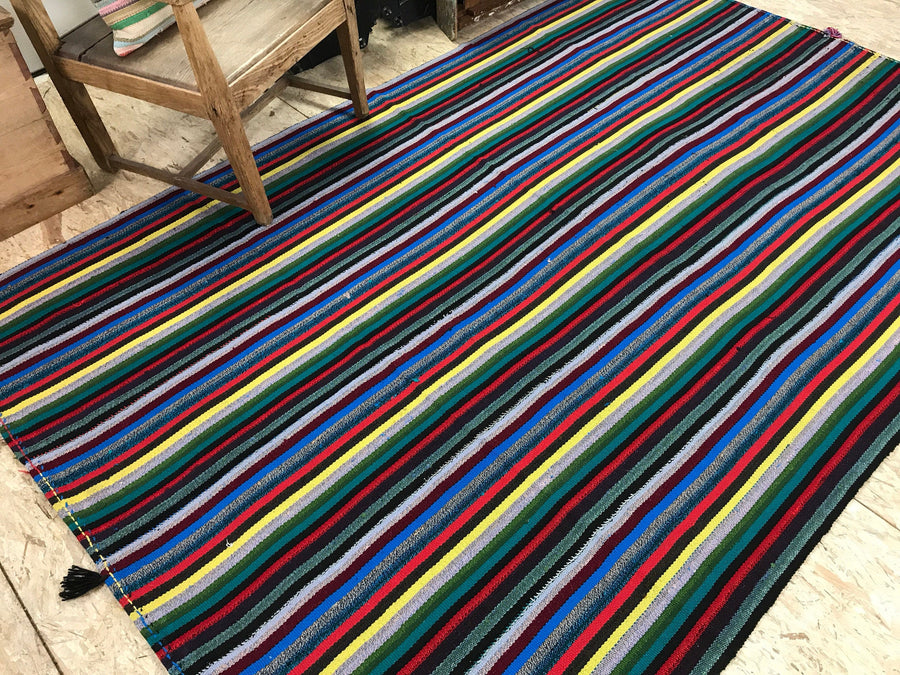 6x9 MCM Kilim Rainbow Striped Vintage Rug